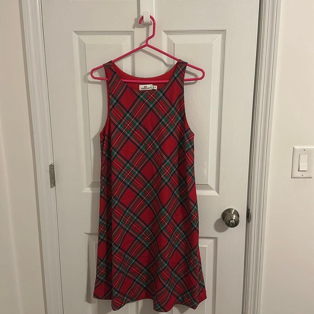 Vineyard Vines Red Plaid Holiday Dress, Size 10, Color Red/Plaid